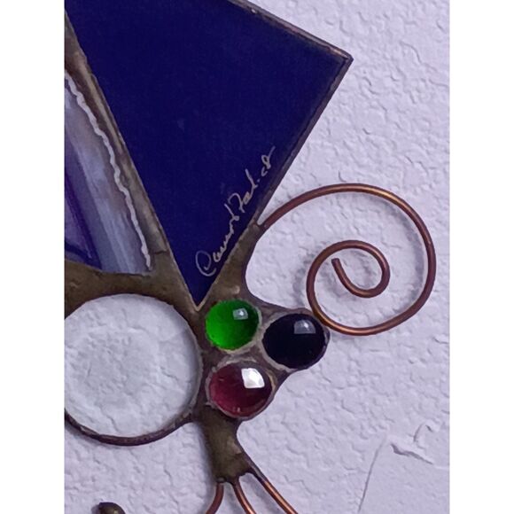 Caruso & Foschi Designs Signed Stained Glass, Natural Stone, Copper Suncatcher - Picture 3 of 16